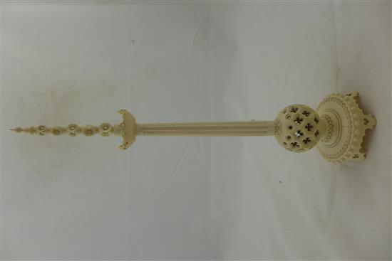 Late 19thC French carved & pierced ivory desk thermometer(-)